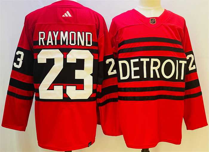 Mens Detroit Red Wings #23 Lucas Raymond Red 2022-23 Reverse Retro Stitched Jersey